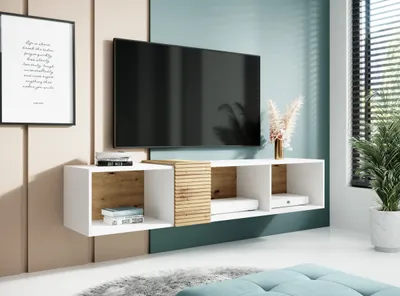 Produktbild von TV Stand VENTI II 160 cm Artisan Eiche Weiß Matt Hängender Lowboard Schrank TV Tisch Sideboard Kommode Hi-Fi Tisch