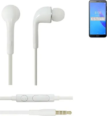 Produktbild von K-S-Trade Kopfhörer Headset kompatibel mit Huawei Y5 Lite 2018 mit Mikrofon u Lautstärkeregler weiß 3,5mm Klinke Kabel Headphones Ohrstöpsel