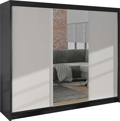 Produktbild von MIRJAN24 Schiebetürenschrank Derby I, Kleiderschrank, Stilvoll Schlafzimmer Garderobenschrank (Farbe: Schwarz / Weiß)
