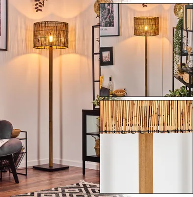 Produktbild von Obenetto Stehlampe mit Holzfuß und Schirm aus Bambus