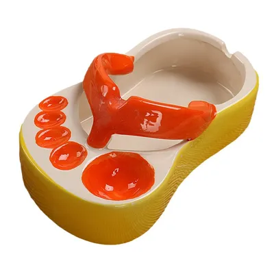 Imagen del producto de Cenicero de cerámica pintado a mano, elegante y decorativo, color naranja