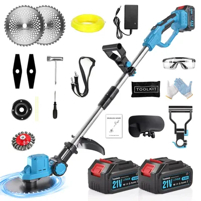 Produktbild von 950W Akku Rasentrimmer, Akku Freischneider mit 21V 8000mAh Akku, Bürstenloser Motor, 12000 U/min, 4 Schneidsysteme, Teleskopstange 95-132cm