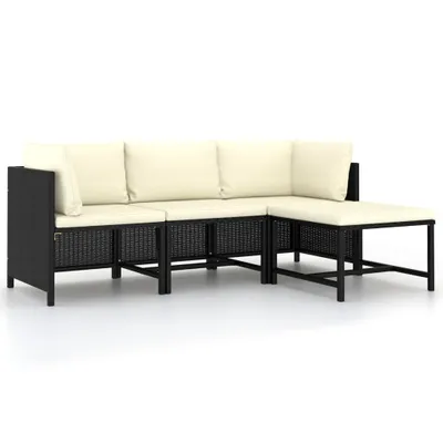 Image de vidaXL Ensemble de salon de jardin 4 pièces avec coussins Noir Poly Rattan