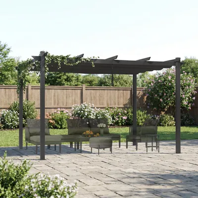 Produktbild von PURPLE LEAF Aluminium Pergola 4x3 m Schiebedach, Wasserdicht, UV-Schutz, Grau