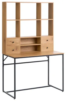 Obrázok produktu pre BELIANI Pracovný stôl do domácnosti, svetlohnedý, doska z drevotriesky, 105 x 60 cm, s otvorenými policami a zásuvkami, štýl: škandinávsky