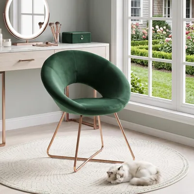 Immagine prodotto di Duhome sedia da sala da pranzo sedia da toilette sedia da soggiorno poltrona in velluto sedia da cucina sedia imbottita con gambe in metallo dorato, verde scuro