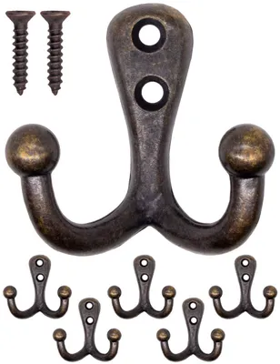 Doppelhaken-Set, 5 Stück, antik, Messing-Bronze, massiv