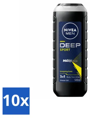 Produktbild von 10 x NIVEA MEN Deep Sport 3-in-1 Duschgel - Limoenduft - 500 ml - Vorteilspackung - 10 Stücke