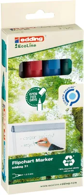 Produktbild von Edding 31 EcoLine, Schwarz, Blau, Grün, Rot, Feine Spitze, Mehrfarbig, Kunststoff, Fettdruck, 1,5 mm
