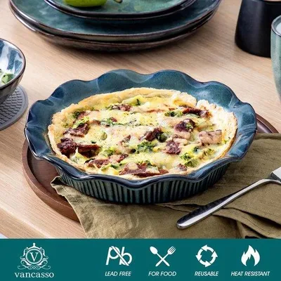 Produktbild von Keramik-Kuchenform, 26 cm, für den Backofen, mit wellförmiger Kante, grün.