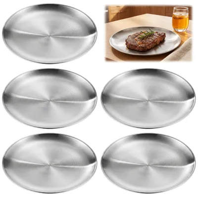 Productafbeelding van RVS borden - Rond, licht en stabiel - Geschikt voor camping en outdoor gebruik - Diameter 20 cm - 5 stuks