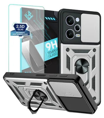 Produktbild von Armor Handyhülle für Xiaomi Redmi Note 12 Pro 5G mit 9H Displayglas Displayschutz Kameraschutz Handy Panzer Case Cover Schutzhülle Outdoor Farbe: Silber