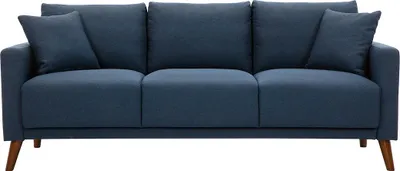Produktbild von Miliboo - 3-Sitzer-Sofa mit dunkelblauem Stoff und dunklem Holz MUNIK