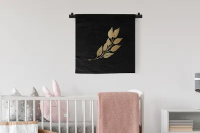 Produktbild von MuchoWow® Wandteppich Wandbehang Gold - Blatt - Zweig 60x60 cm Tapisserie Dekoration Wandtuch - Dekorationen - Wand Decke