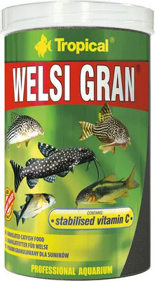 Produktbild von Tropical Welsi Gran, Zierfisch, Trockenfischfutter, Granulat, Vitamin A, Vitamin C, Vitamin D3, Vitamin E, Kupfer, Jod, Eisen, Manganese, Selen, Zink, 0,65 kg