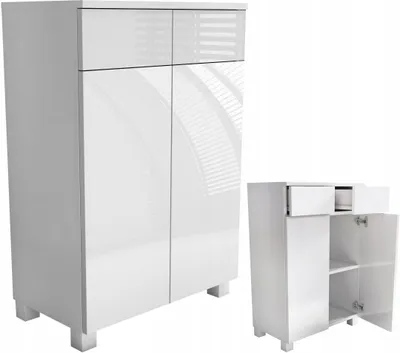 Zdjęcie produktu dla Komoda do łazienki 60cm z szufladami wisząca stojąca biały połysk 60