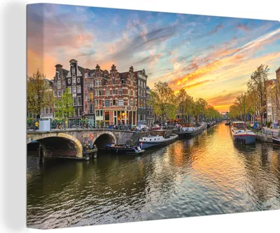 Produktbild von OneMillionCanvasses® - Leinwandbilder - 140x90 cm, Amsterdam - Wasser - Niederlande, Wandbilder Kunstdruck Wanddekoration