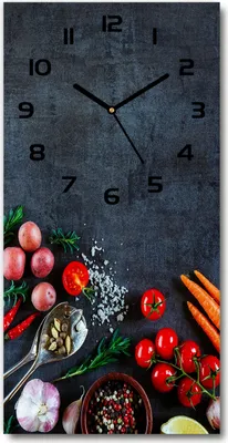 Produktbild von Wanduhr aus Glas – 30x60 cm - Glasbild - Glasuhr - Gehärtetes Glas -Gemüse und Gewürze