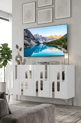 Obrázok produktu pre Skye Decor, Kvalitná konzolová stolík (3 časti) – biela/strieborná, 120 cm | 100% melamín