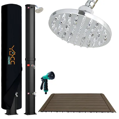 Produktbild von CCLIFE Solardusche mit Bodenplatte und Handbrause 35L Solar Gartendusche Pooldusche Regendusche Außendusche,Schwarz