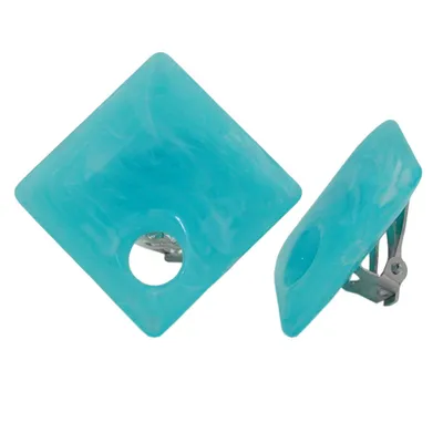 Produktbild von Clip Ohrring 25x25mm Viereck mit Loch türkis-marmoriert Kunststoff-Bouton türkis 25x25mm