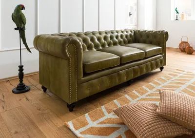Produktbild von MASSIVMOEBEL24 Sofa 3-Sitzer Echtleder 216x82x75 grün CHESTERFIELD #303