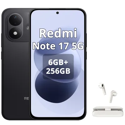 Obrázok produktu pre Xiaomi REDMI Note 17 5G, smartfón, 7700 mAh, 6 GB RAM, 256 GB úložisko, čierna farba (s Bluetooth slúchadlami), Obrázok generovaný UI