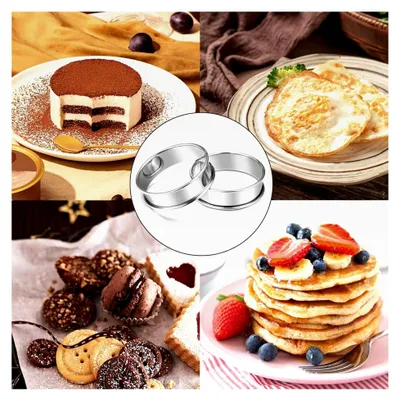 Produktbild von 12 Stück Dessertringe aus Edelstahl, 8 cm Kuchenringe für Crumpets, Mousse, Pfannkuchen, Eier und Muffins