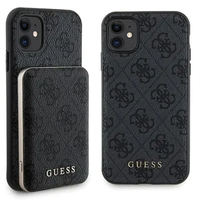Produktbild von Guess 4G Metal Logo Hüllenset Für Iphone 11 + 5000 Mah Magsafe Powerbank - Schwarz