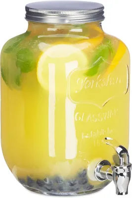Productafbeelding van Drankdispenser 3,5 l - Tapkraan - Glas - Tuinfeestjes - Retro waterdispenser - Limonadetap - Transparant