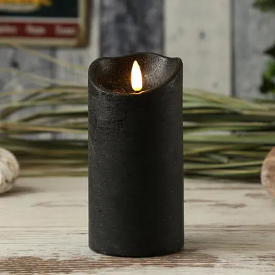 Produktbild von LED Kerze FLAMME - Rustik-Optik - Echtwachs - 3D Flamme - H: 15cm - Batterie - Timer - schwarz