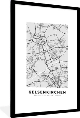Produktbild von MuchoWow® Gerahmtes Poster Karte - Stadtplan - Deutschland - Gelsenkirchen - Karte 60x90 cm - Poster mit Schwarzem Bilderrahmen Wandposter Rahmen Foto Bilder - Dekoration - Wandposter Wohnzimmer - Hochwertig