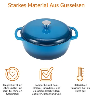 Image de A. Casserole Schmortopf, ronde, en fonte émaillée avec couvercle, 5,7 L, bleue