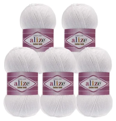 5 x 100g Strickgarn Alize Cotton Gold Uni Klassikgarn Häkelgarn weiß