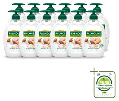 Image de 12 flacons de liquide lavant pour les mains Palmolive, parfum lait d'amande, avec distributeur pompe, 500 ml, lot de 12