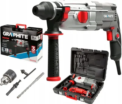 Produktbild von Vrtací kladivo GRAPHITE SDS-Plus - 3,4 joulu - 900 W - otáčky 0-950 ot/min - 3m kabel a 30mm vrtací kapacita - s kufrem, vrtákem, adaptérem