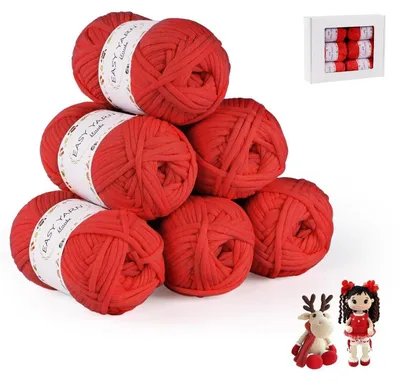 Immagine prodotto di Set di filato per uncinetto, 6 gomitoli da 50g, cotone-nylon, ideale per principianti, colore rosso