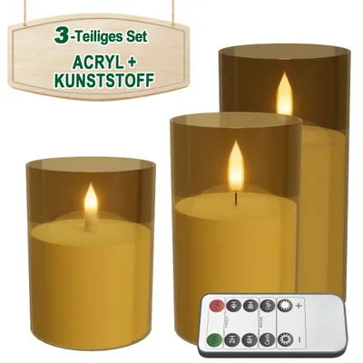 Imagen del producto de LILIIN, juego de 3 velas LED sin llama, con mecha 3D de acrílico, alimentadas por batería, con control remoto, temporizador, color dorado