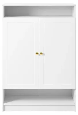 Immagine prodotto di Armadio per scarpe - Scaffale per scarpe - 2 ante - Ripiani interni regolabili - Maniglie dorate - 73 x 34 x 109 cm - Bianco
