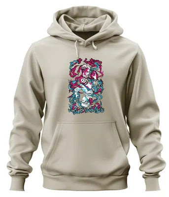 Imagen del producto de Sudadera con capucha uni, estilo anime Jujutsu Kaisen, con la imagen de Itadori Yuji y Sukuna, diseño oscuro, con llamas, color natural, talla M