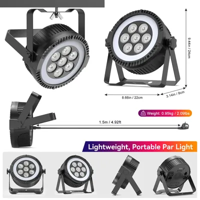 Image de Lot de 8 projecteurs - Modèle amélioré - 14 LED - 84 W - RGBW 4-en-1 - DMX512 - Prise européenne