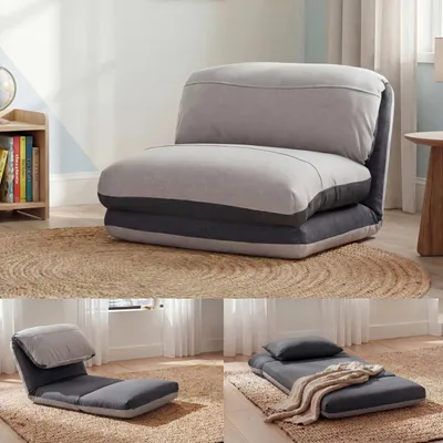 Immagine prodotto di Poltrona letto HWC-E68, divano letto funzionale poltrona pieghevole poltrona reclinabile, tessuto/tessuto ~ grigio scuro/grigio chiaro