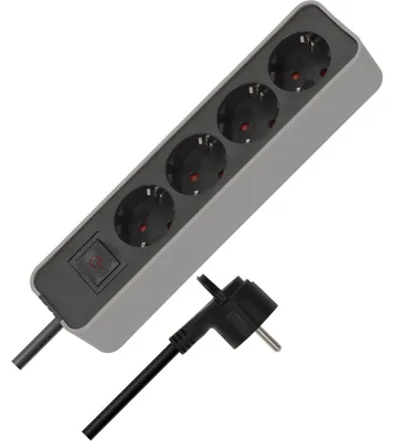 Produktbild von Brennenstuhl Steckdosenleiste 4-fach (Mehrfachsteckdose mit Schalter, Flachstecker und 1,4m Kabel) schwarz/grau