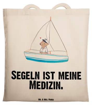 Produktbild von Mr. & Mrs. Panda Shopping Tasche Bär Segeln - Transparent - Geschenk, canvas, Einkaufstasche, Segelboot, Segelschule, Yachtclub, Schultasche, Jutebeutel, Segeltörn