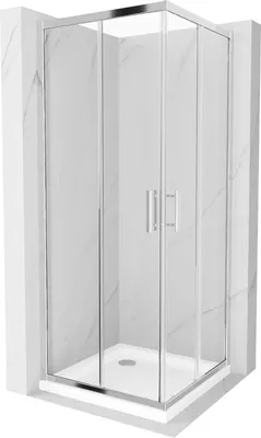 Obrázek produktu pro Mexen Rio čtvercový sprchový kout 70 x 70 cm, Průhledné, Chromovaná + sprchová vanička Flat, Bílá - 860-070-070-01-00-4010