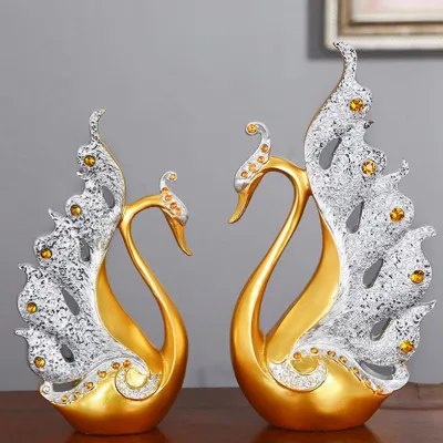 Image de 2PCS Peacock Ornaments Natural Resin Desktop Peacock Sculpture for Wine Cabinet TV Cabinet Home Gold and White 30cm/11.8in Height
