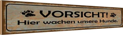 Produktbild von vianmo Holzschild 10x46 cm Vorsicht hier wachen Hunde Warnschild Hinweisschild