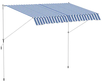 Image de Store à manivelle, L 300 x l 150 x H 170-280 cm, réglable en hauteur, résistant aux taches, montage facile, aluminium, polyester, bleu/blanc