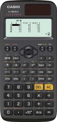 A Casio FX-85DE X ClassWiz scientific calculator is shown from a front-facing perspective against a light gray background.