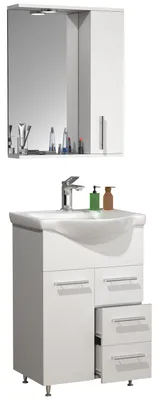 Immagine prodotto di 3 pz. Lavanderia | Armadio lavabo 55 cm | Arredo bagno con lavabo e specchietto | pratici cassetti | Set completo Lisalo L